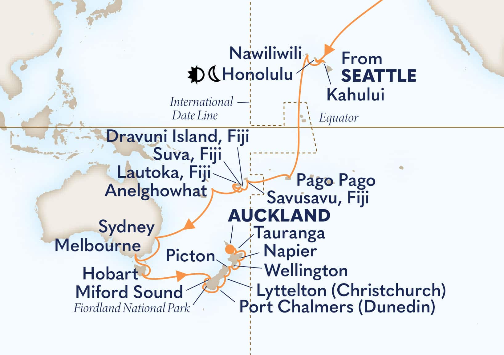 41-Day South Pacific Crossing & New Zealand Collector Itinerary Map