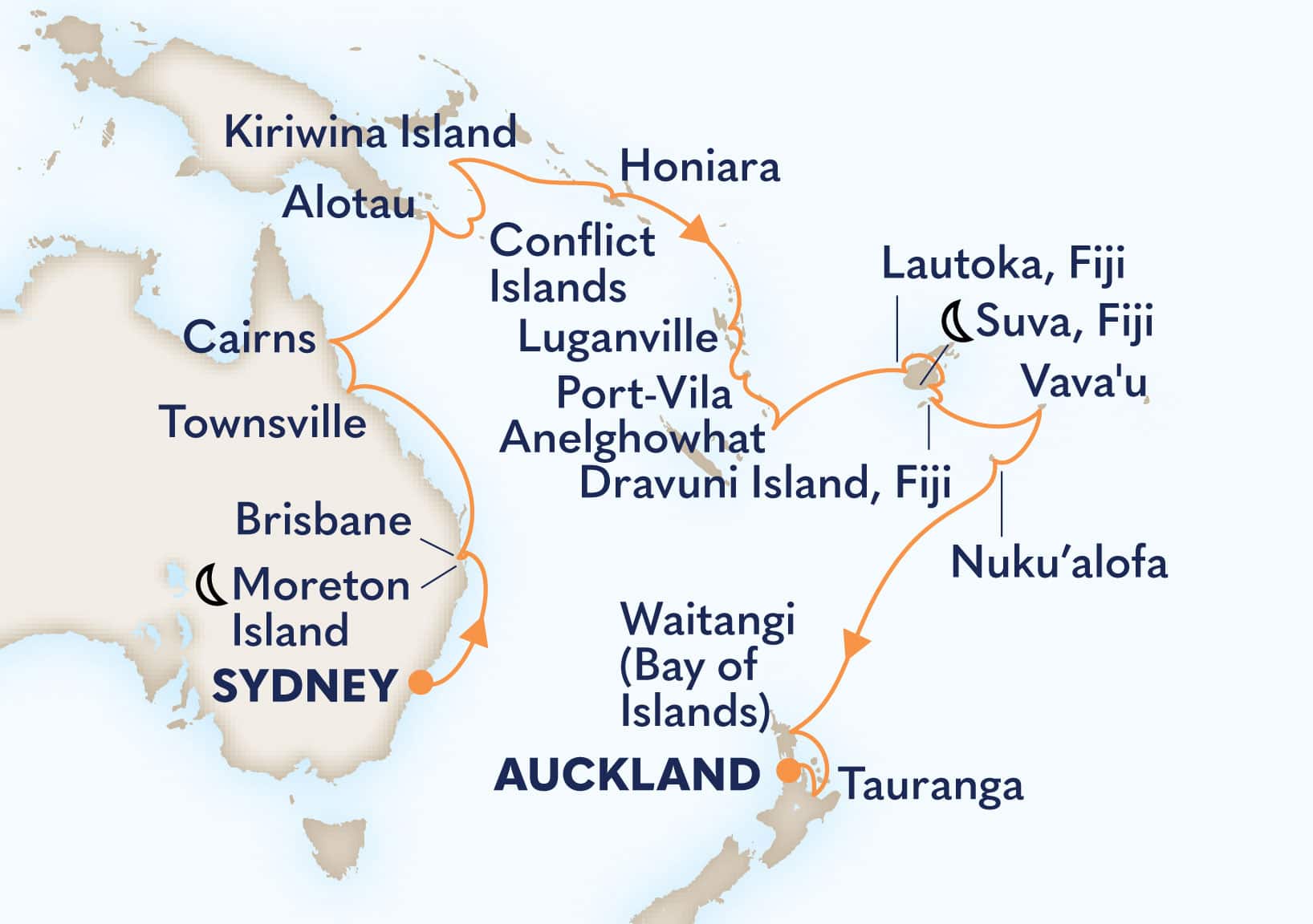 MapDepicting 28-Day Islands Of The South Pacific: Sydney To Auckland Departs Auckland, New Zealand Arrive Sydney, Australia