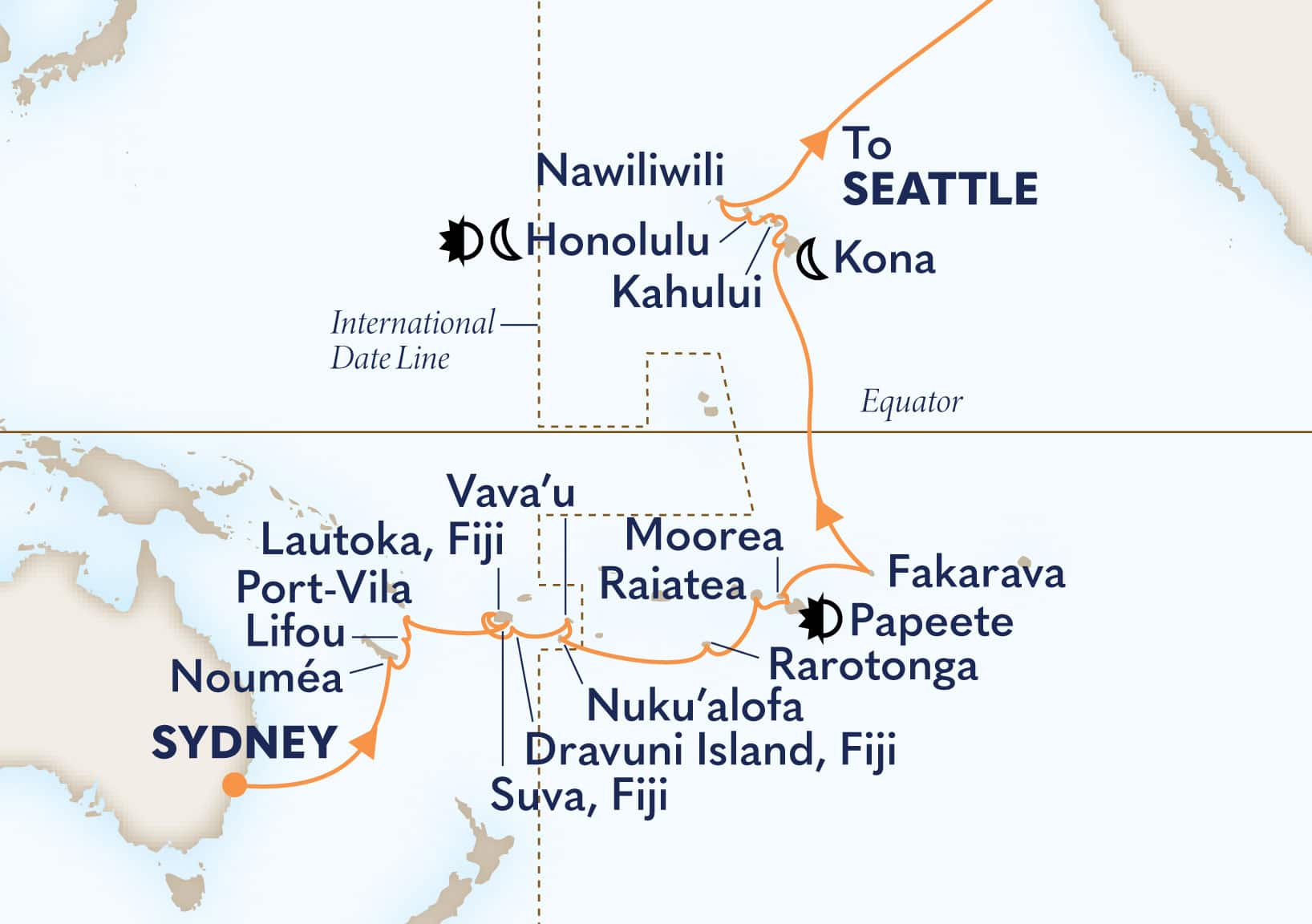 36-Day South Pacific Crossing Itinerary Map