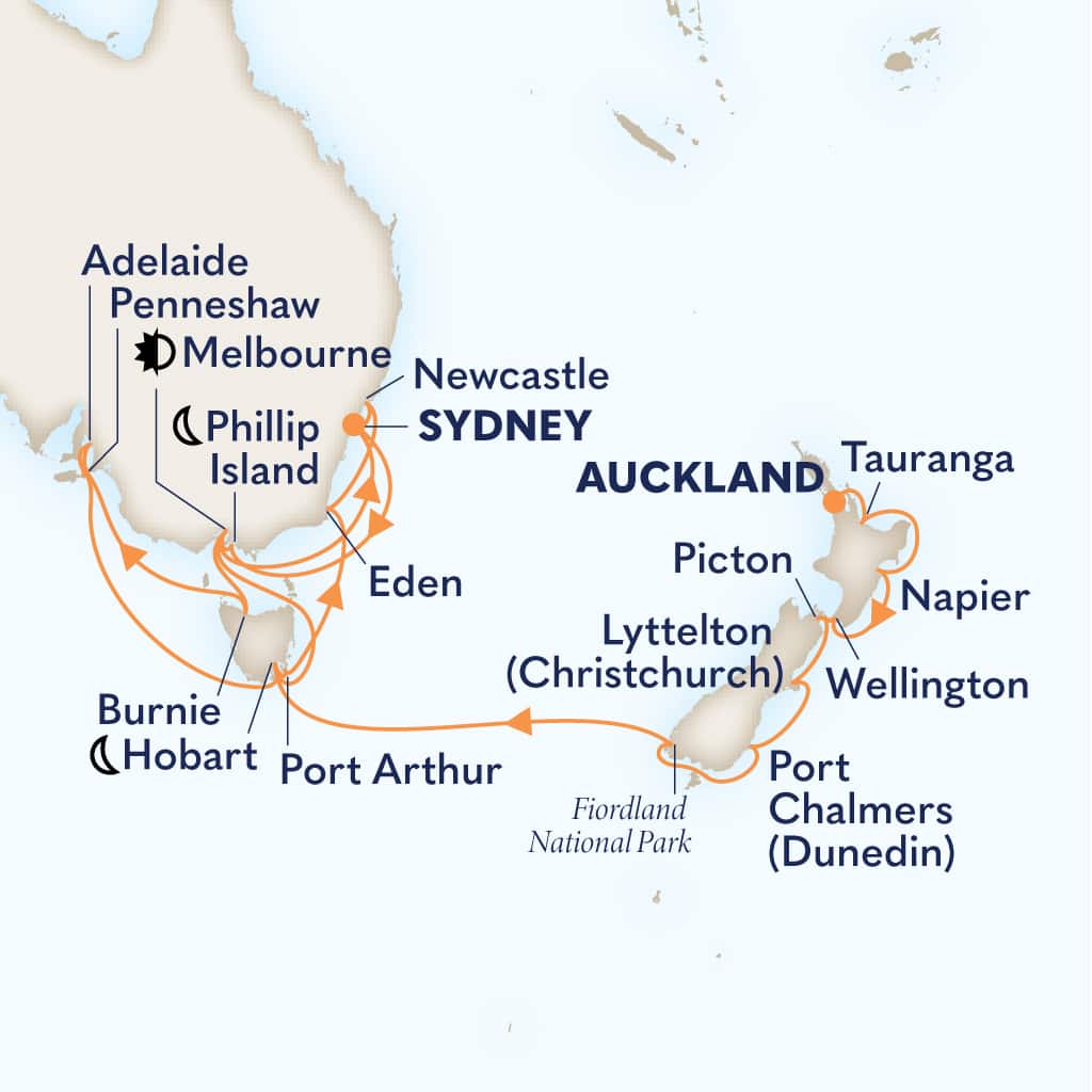 Itinerary map of 30-DAY NEW ZEALAND & SOUTH AUSTRALIA DISCOVERY COLLECTOR