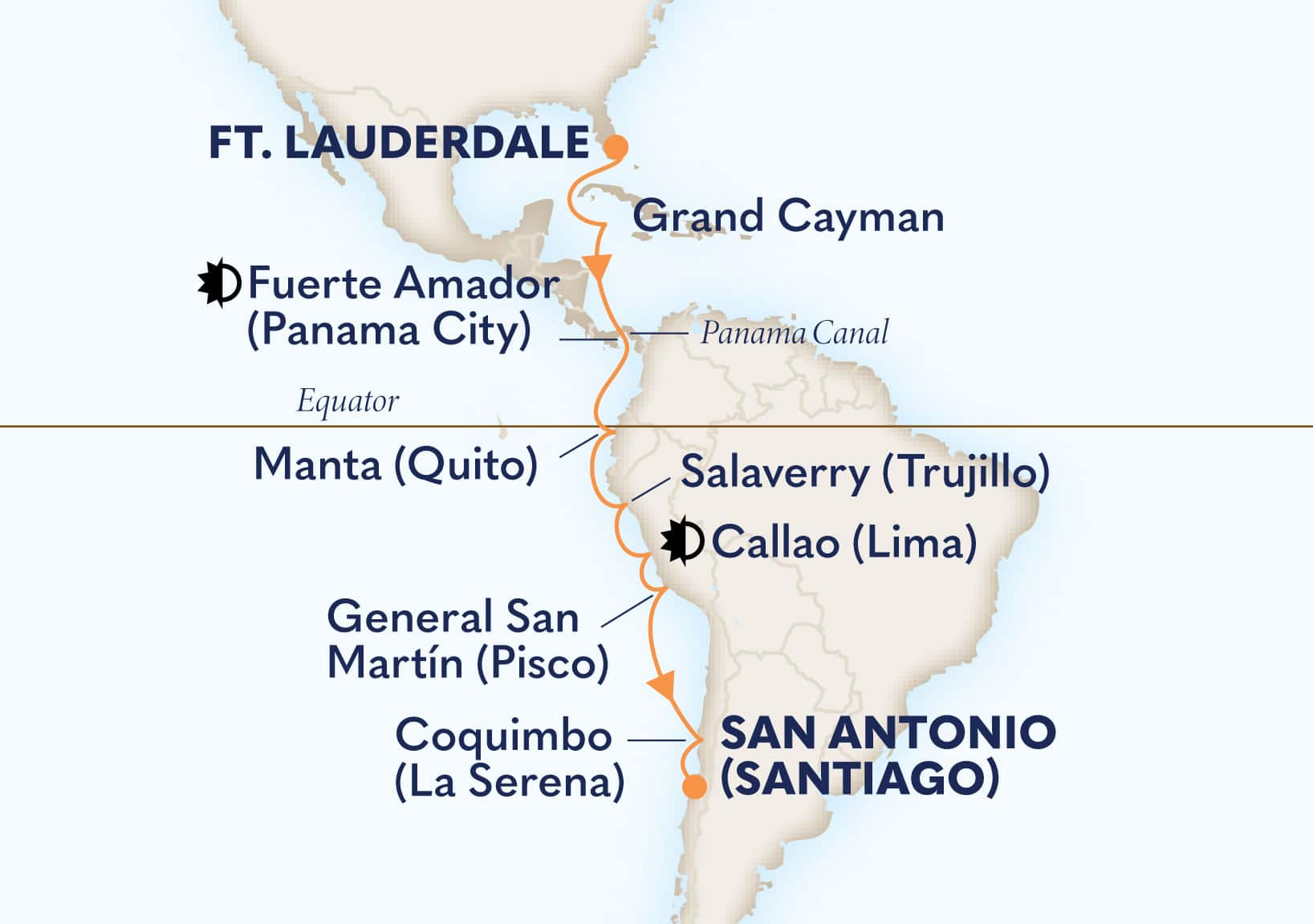 17-Day Panama Canal & Inca Discovery Itinerary Map