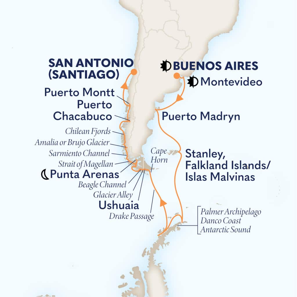 Itinerary map of 22-DAY SOUTH AMERICA & ANTARCTICA