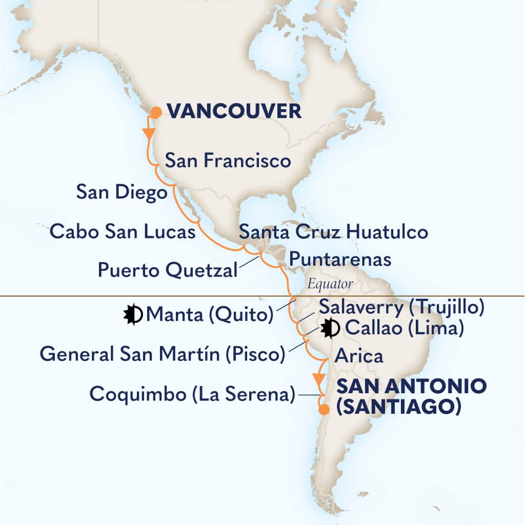 Itinerary map of 26-DAY INCA COAST: MEXICO & LATIN AMERICA LEGENDARY VOYAGE