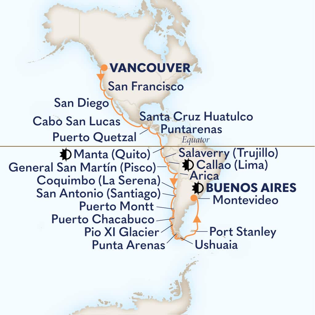 Itinerary map of 41-DAY INCA COAST DISCOVERY COLLECTORS' VOYAGE