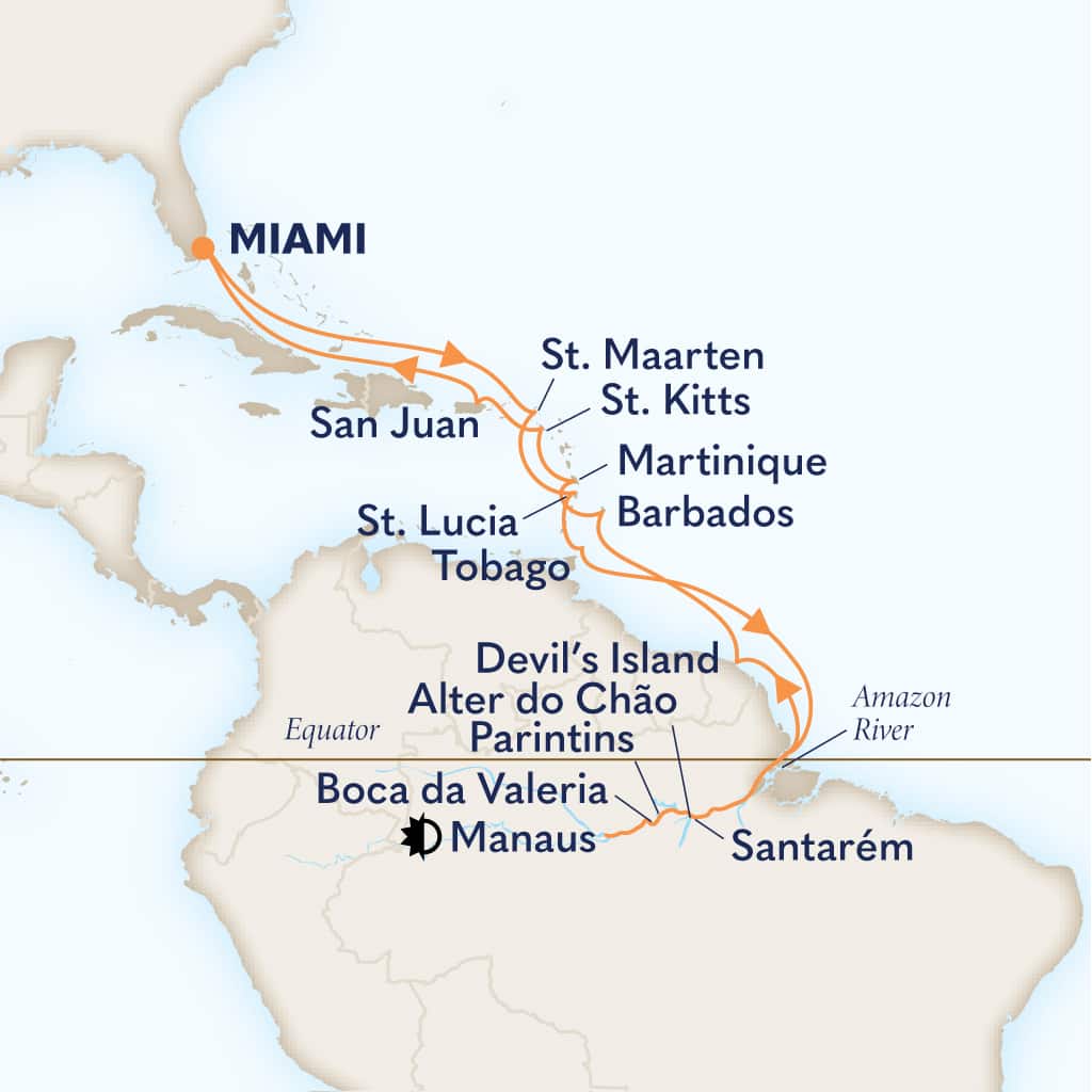 Itinerary map of 28-DAY LEGENDARY AMAZON EXPLORER