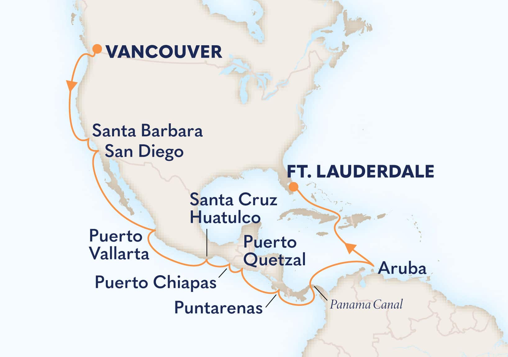 20-Day Panama Canal Itinerary Map