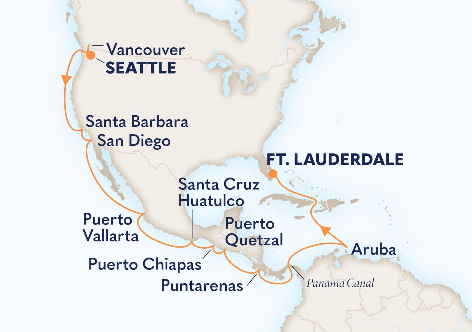 21-Day Panama Canal Itinerary Map