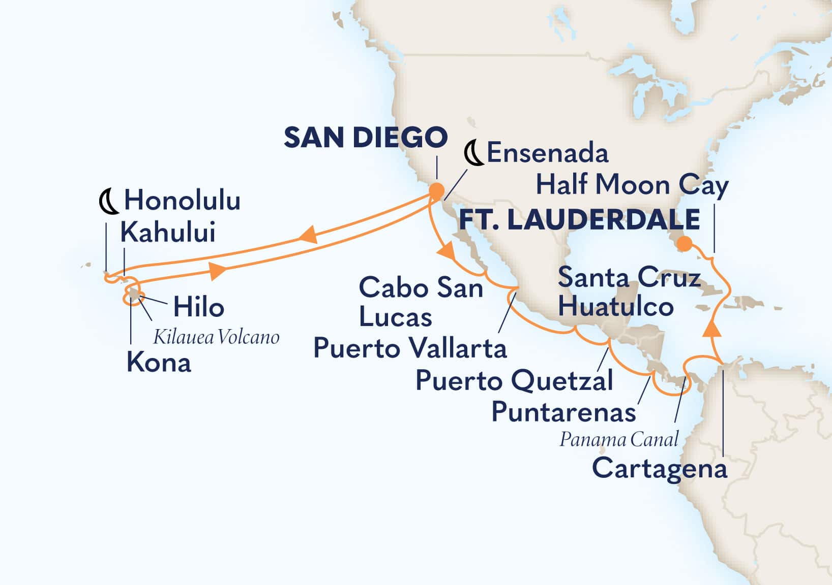 31-Day Circle Hawaii & Panama Canal Holiday Itinerary Map