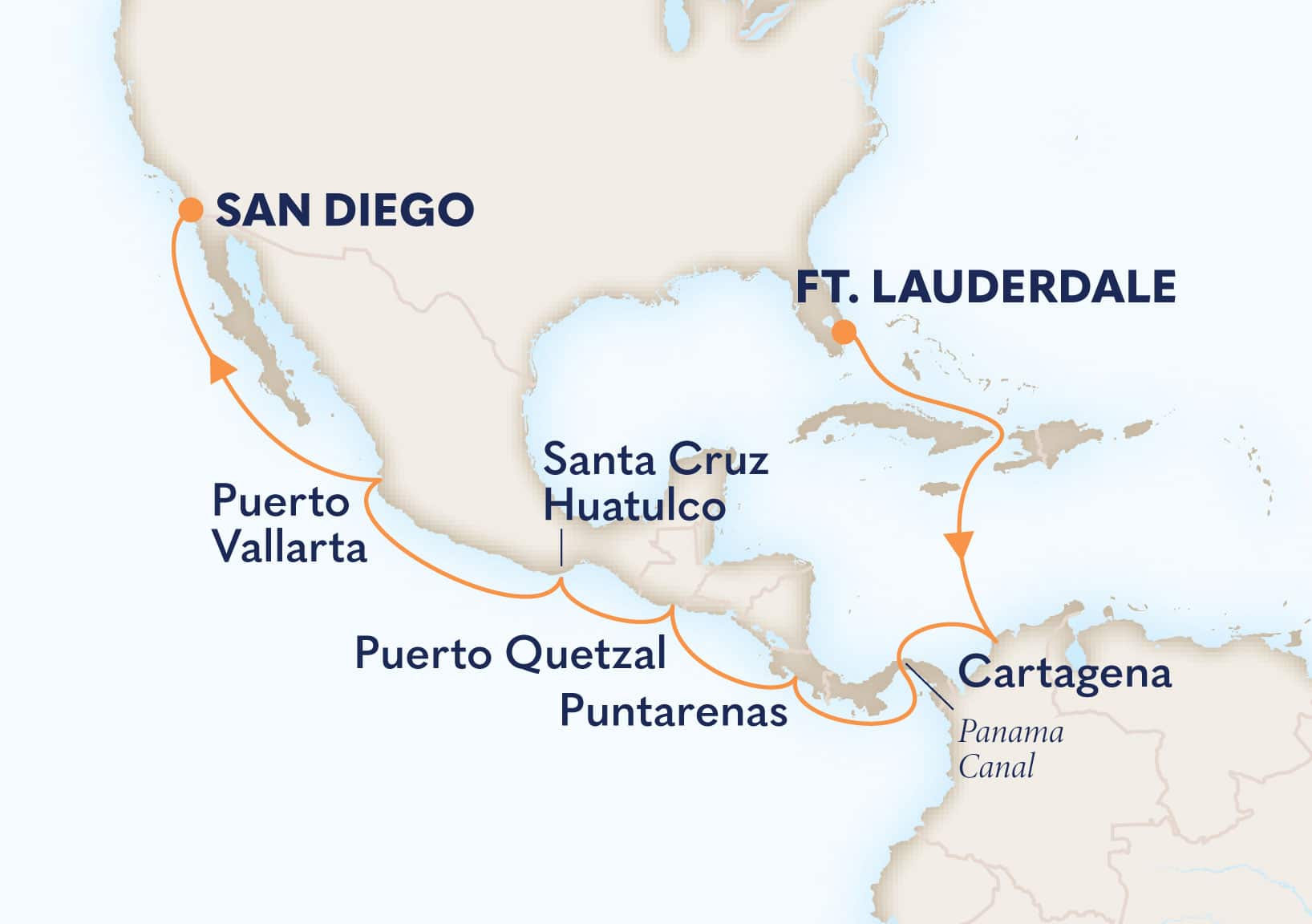 14-Day Panama Canal Itinerary Map