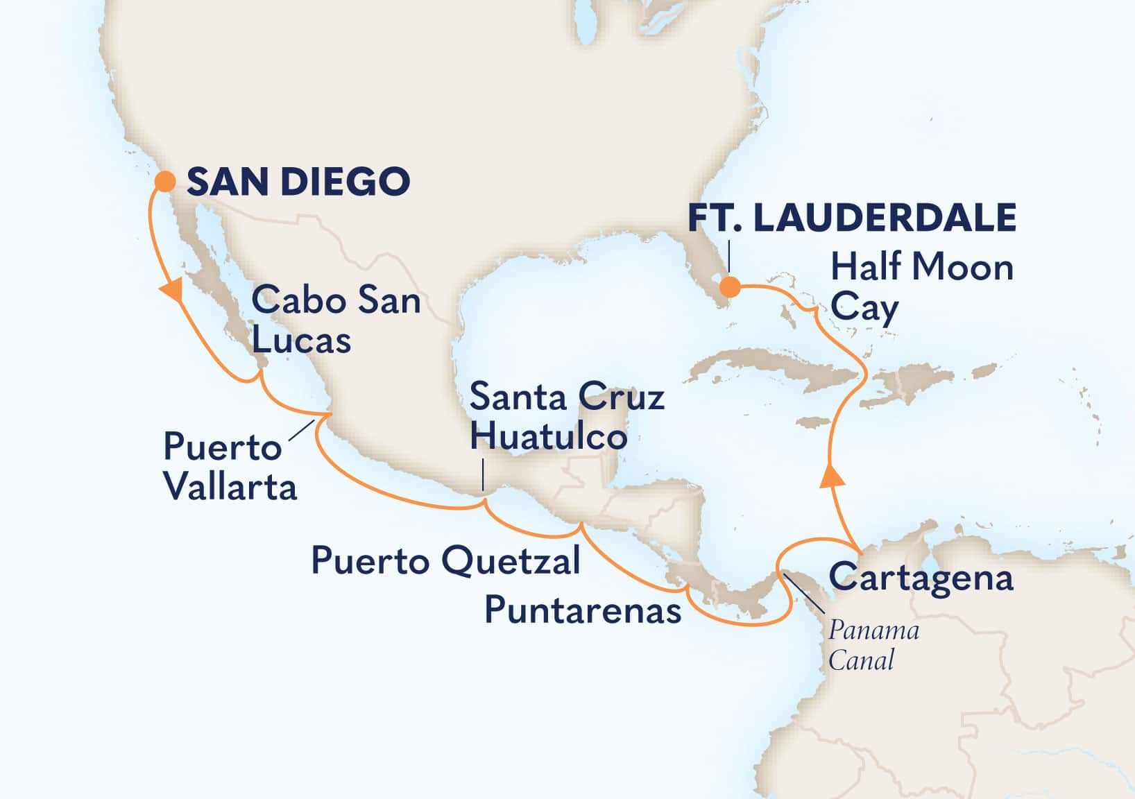 15-Day Panama Canal Itinerary Map