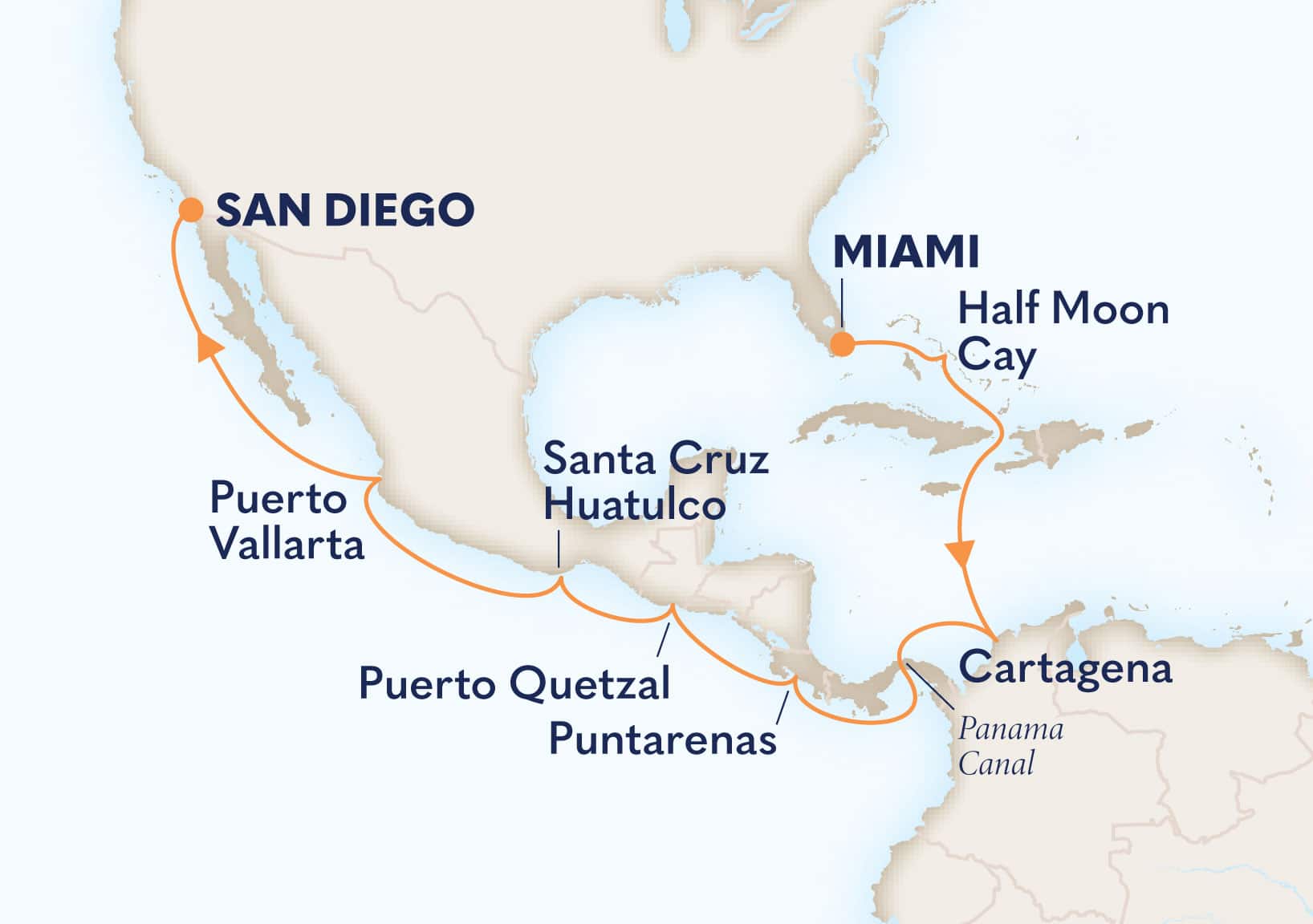 15-Day Panama Canal Itinerary Map