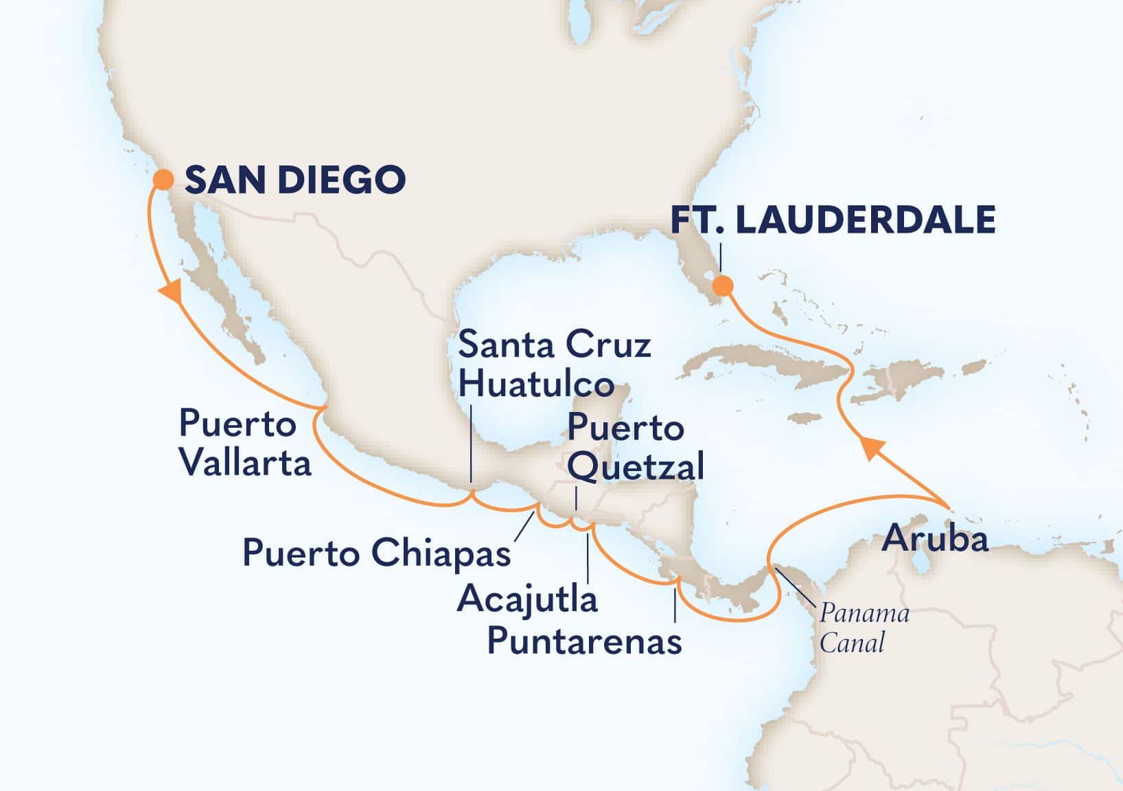 17-Day Panama Canal Itinerary Map