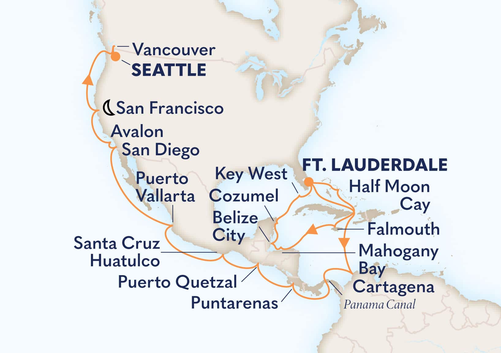 31-Day Western Caribbean Explorer & Panama Canal Itinerary Map