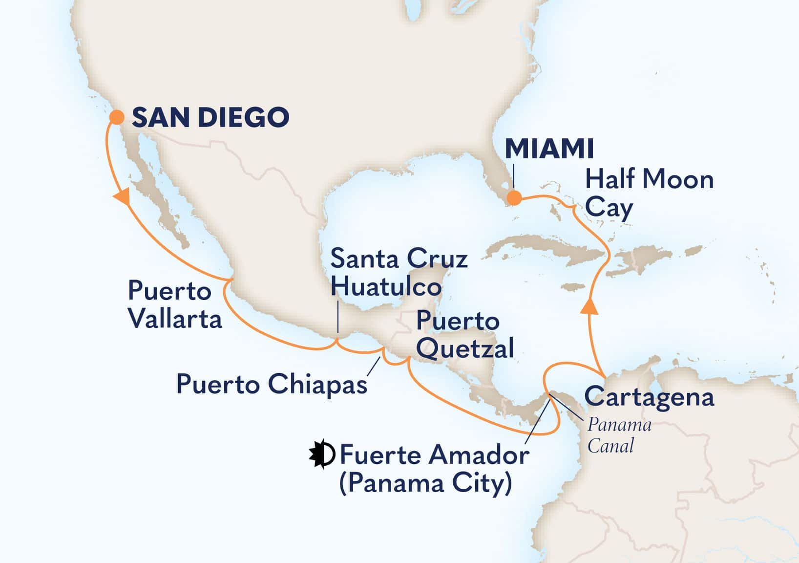 15-Day Panama Canal Itinerary Map