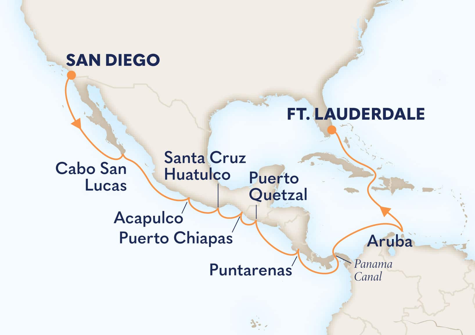 16-Day Panama Canal Itinerary Map