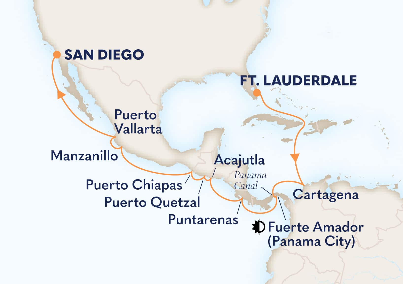 17-Day Panama Canal Itinerary Map