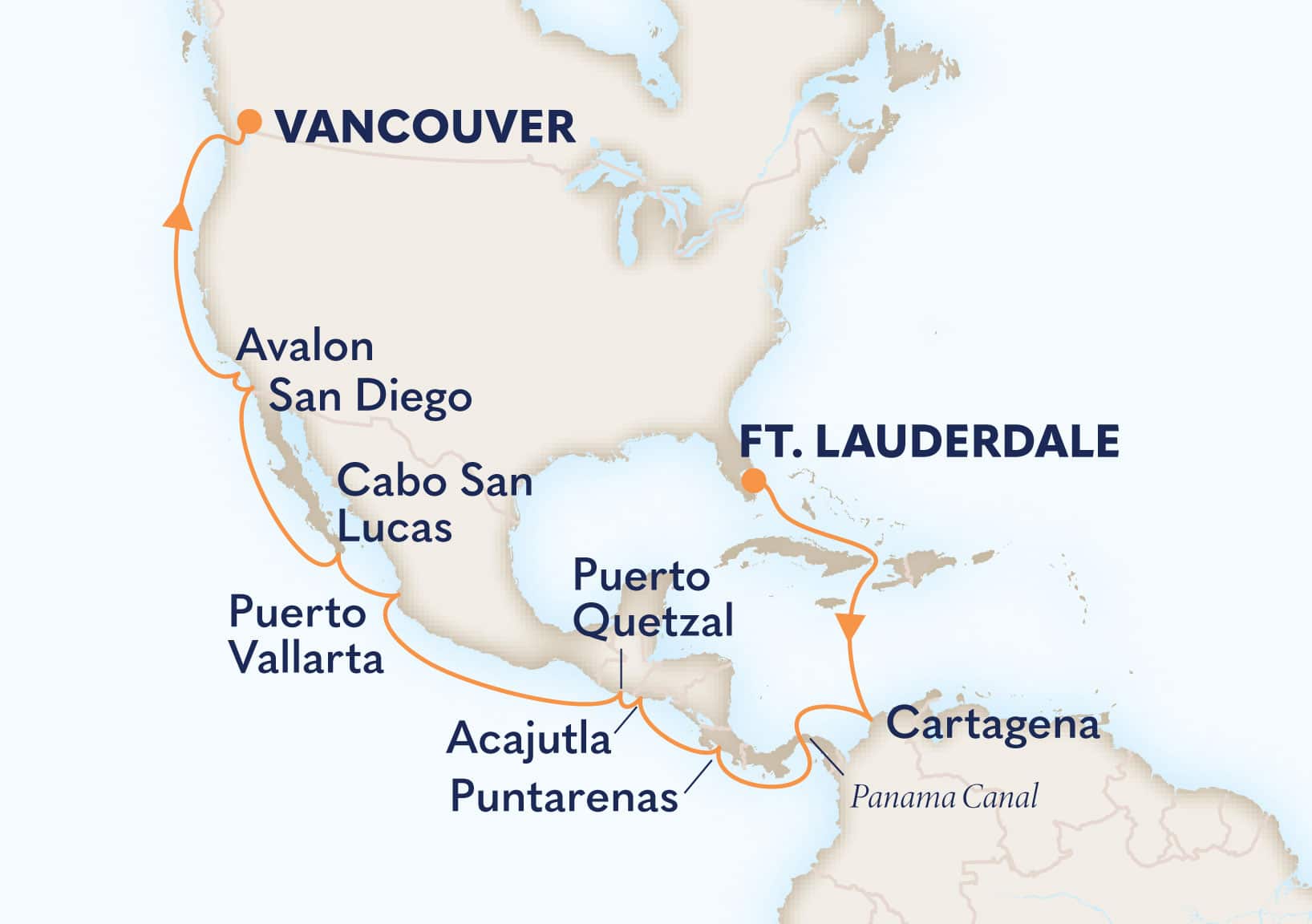 19-Day Panama Canal Itinerary Map