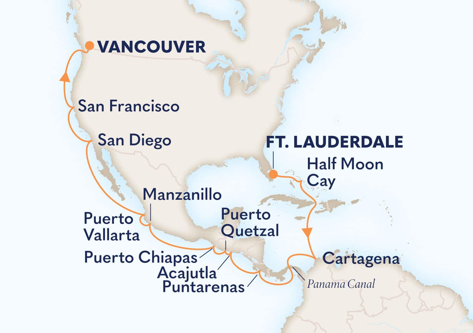22-Day Panama Canal Itinerary Map