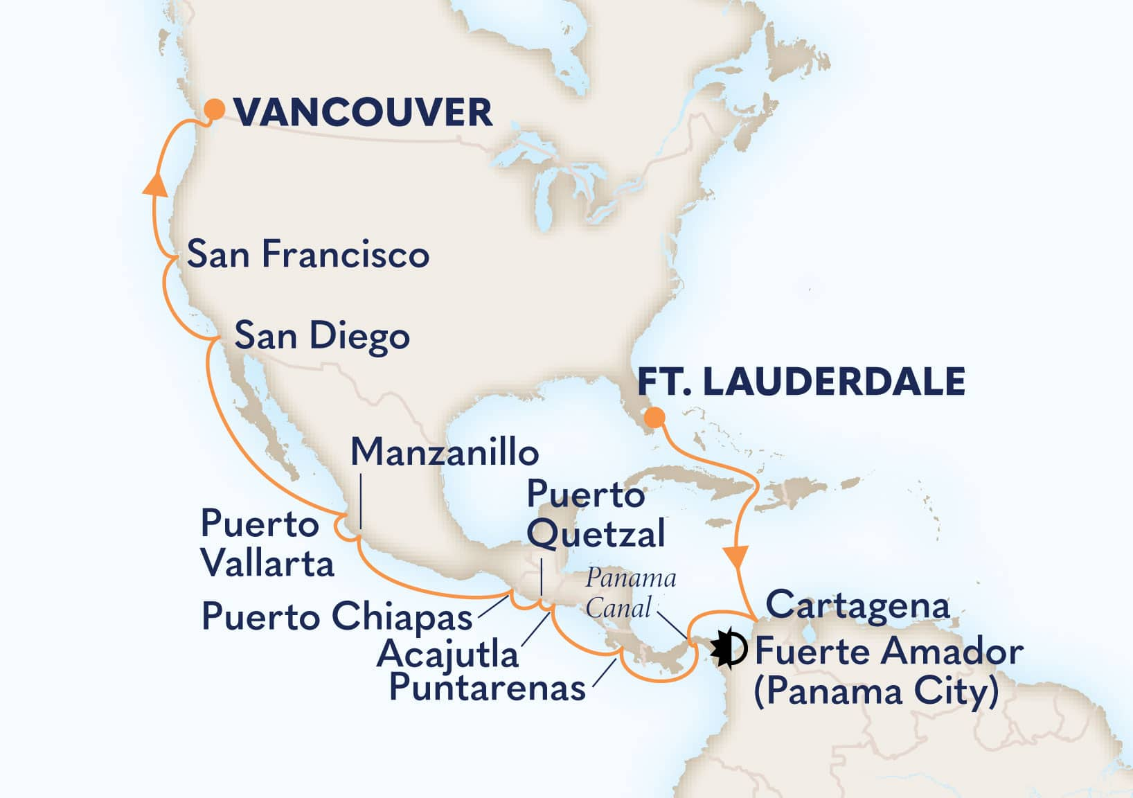 22-Day Panama Canal Itinerary Map