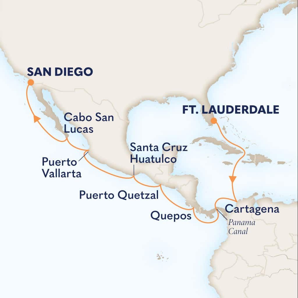 Itinerary map of 14-DAY PANAMA CANAL