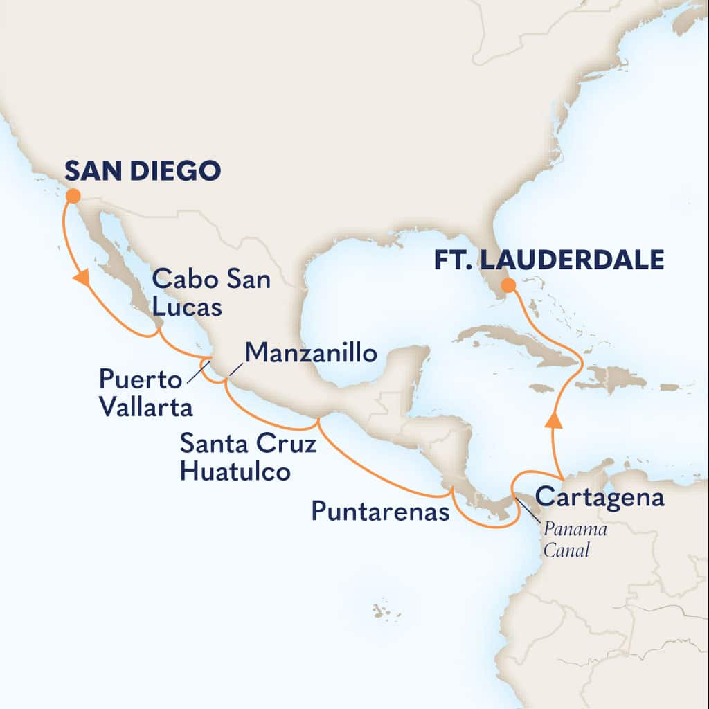 Itinerary map of 15-DAY PANAMA CANAL HOLIDAY