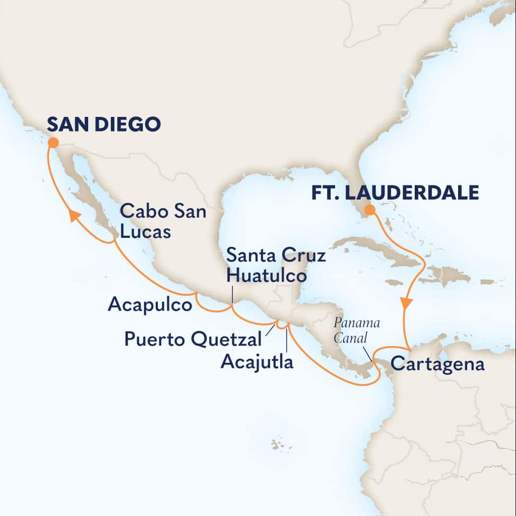 Itinerary map of 14-DAY PANAMA CANAL