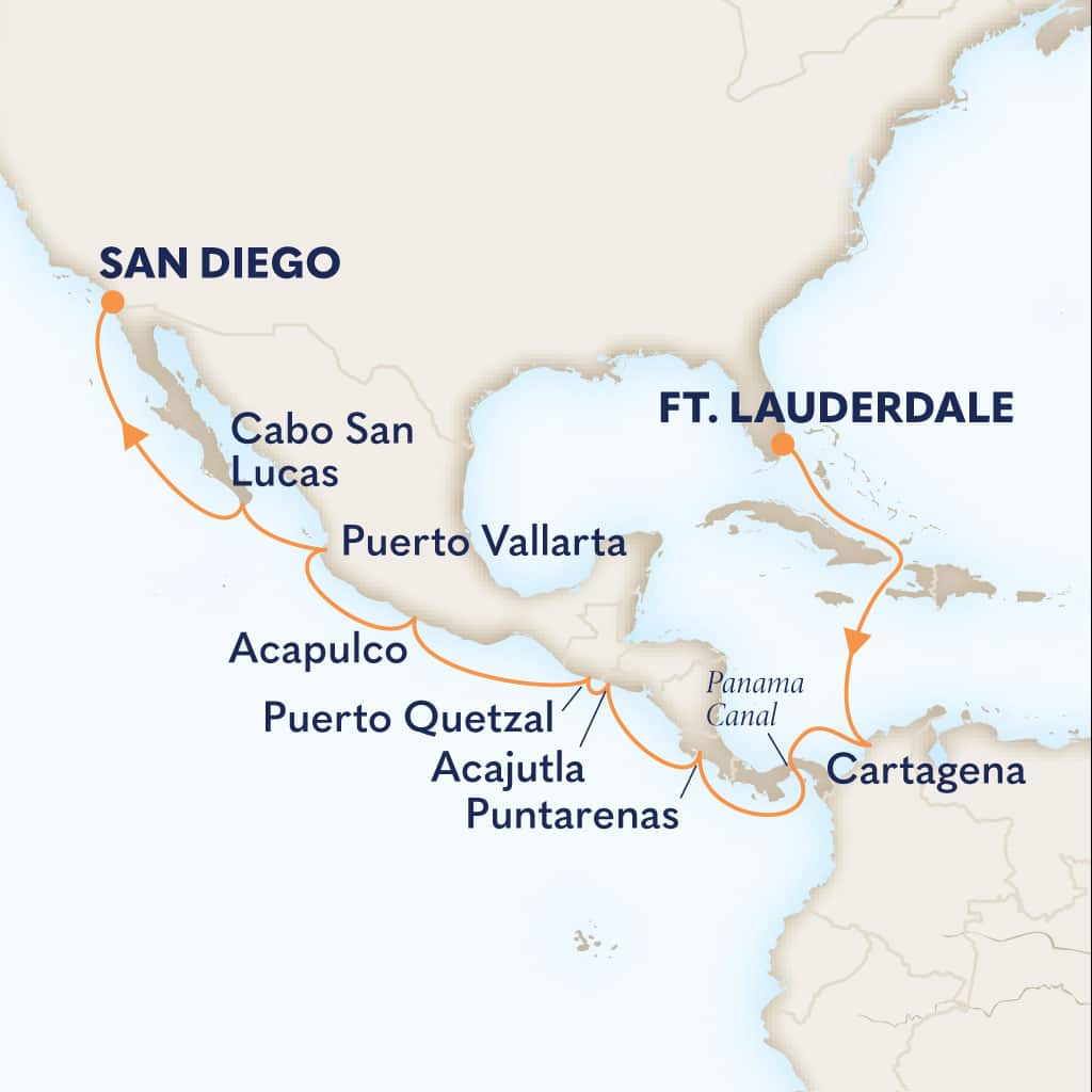Itinerary map of 16-DAY PANAMA CANAL