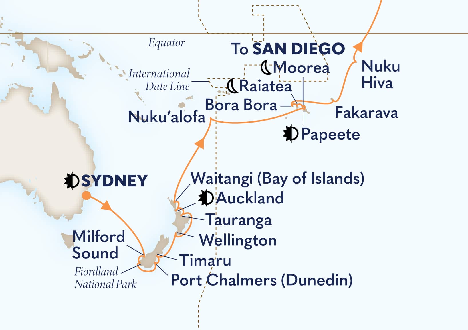 33-Day Grand Australia & New Zealand Itinerary Map