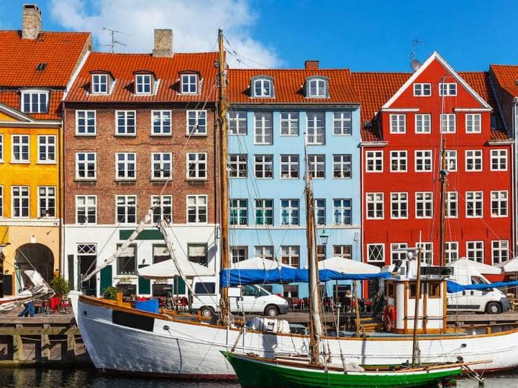 Copenhagen buildings along a canal in Nyhavn.