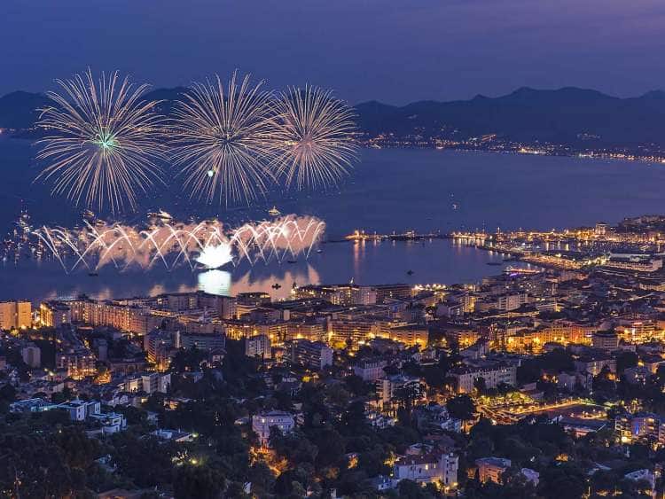 fireworks display on the coast of cannes, france