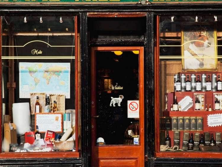business front of a scottish whiskey shop