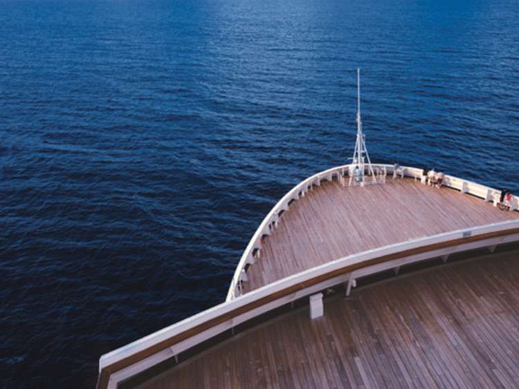 A picture from the bow of a Holland America Cruise Line ship on a cruise to Europe
