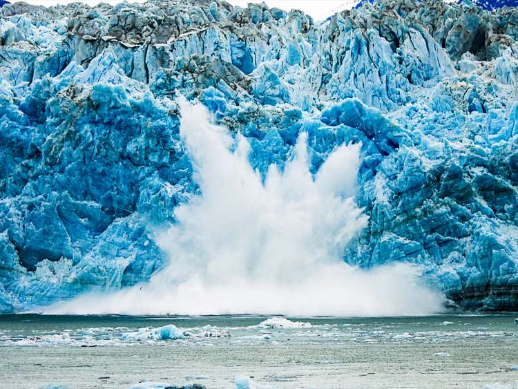 view of glacier calving on Alaska cruise
