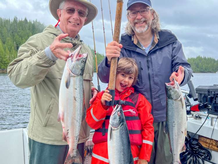 family on an Alaska salmon fishing shore excursion