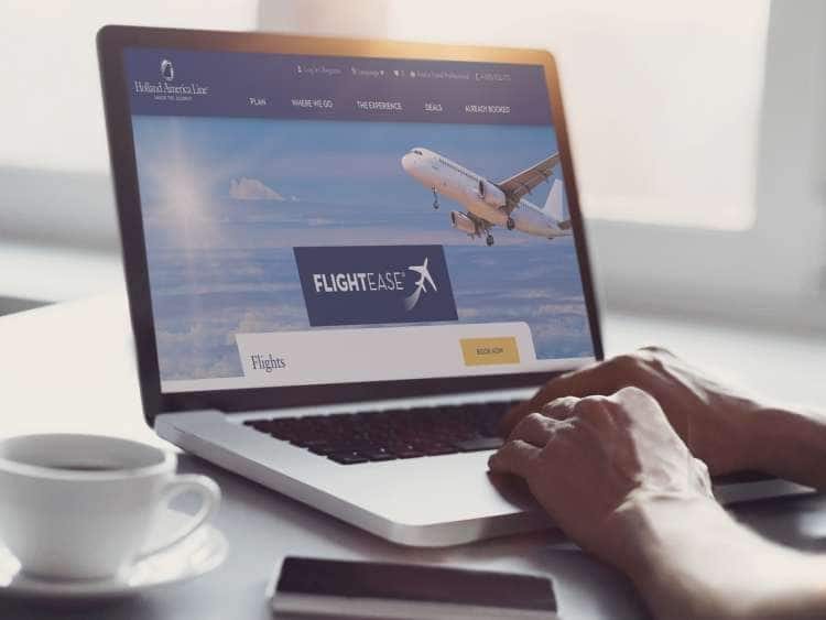 Booking flights online with Flight Ease by Holland America Line.