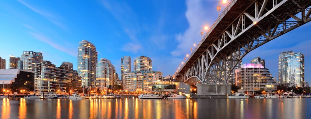 Granville Bridge and Downtown Vancouver at night-time