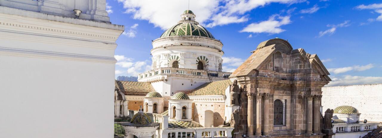 The view of an old building in Quito, Ecuador.