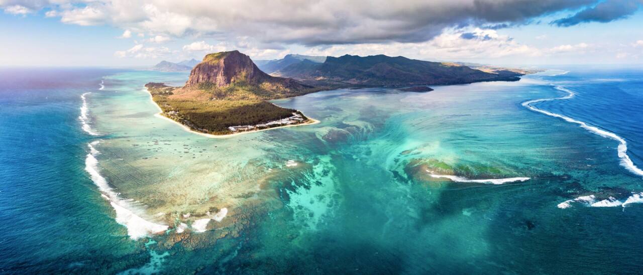 UNESCO World Heritage Site of Le Morne Brabant, a peninsula and mountain located at the southwestern tip of the island nation of Mauritius.