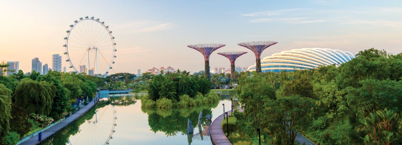 A view from the water of the city of Singapore.