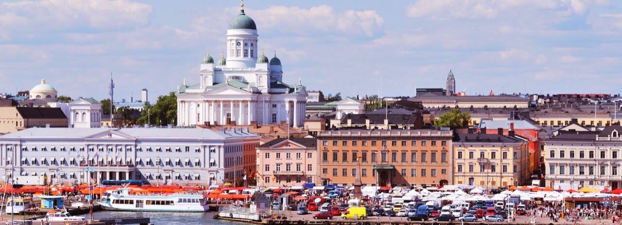 A view of the harbor and city of Helsinki, Finland.