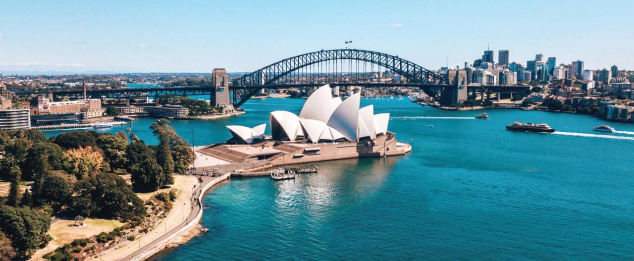 Aerial view of Sydney Harbor in Australia.