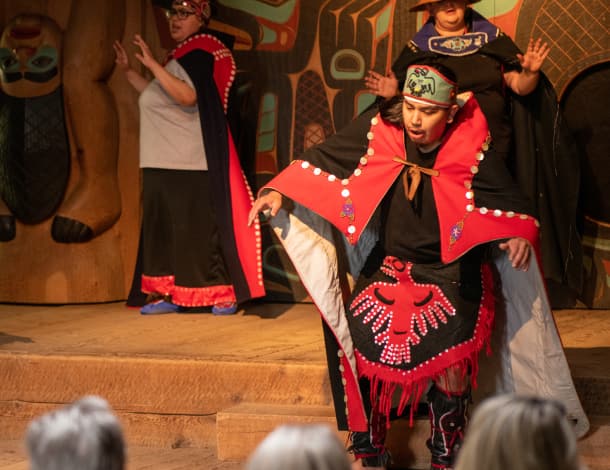 A Tlingit dancer performing at Saxman Native Village in Ketchikan, Alaska