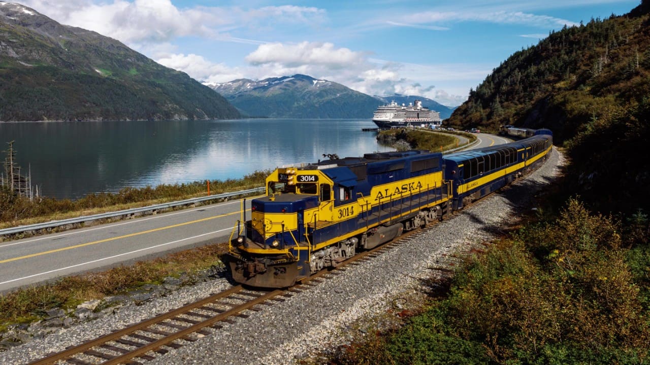 View of the Whittier-to-Anchorage Alaska train leaving from the ship 