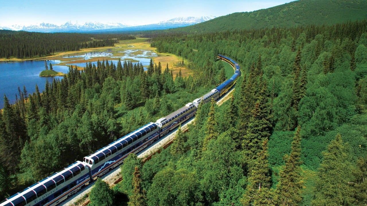 View of the Whittier-to-Anchorage Alaska train leaving from the ship 