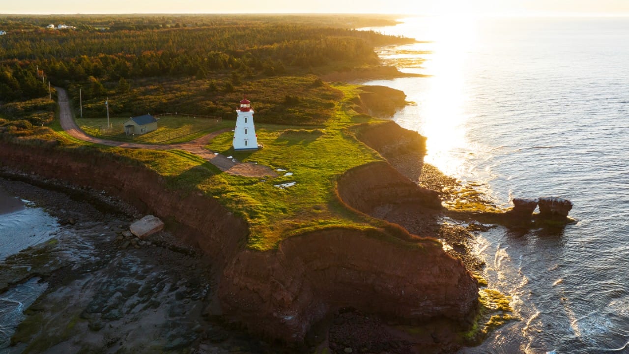 Aerial view of Prince Edward Island lighthouse, Canada