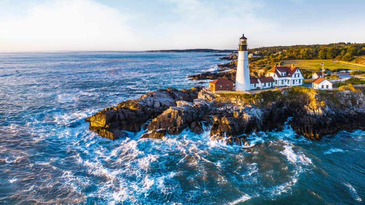 Aerial view of Prince Edward Island lighthouse, Canada