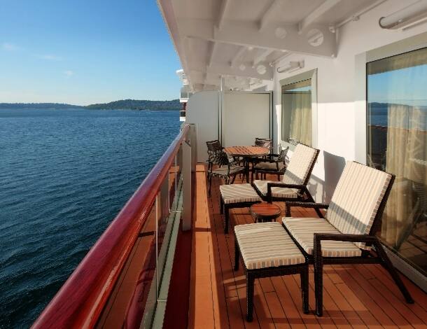 A view of a balcony outside one of the rooms on the ship.
