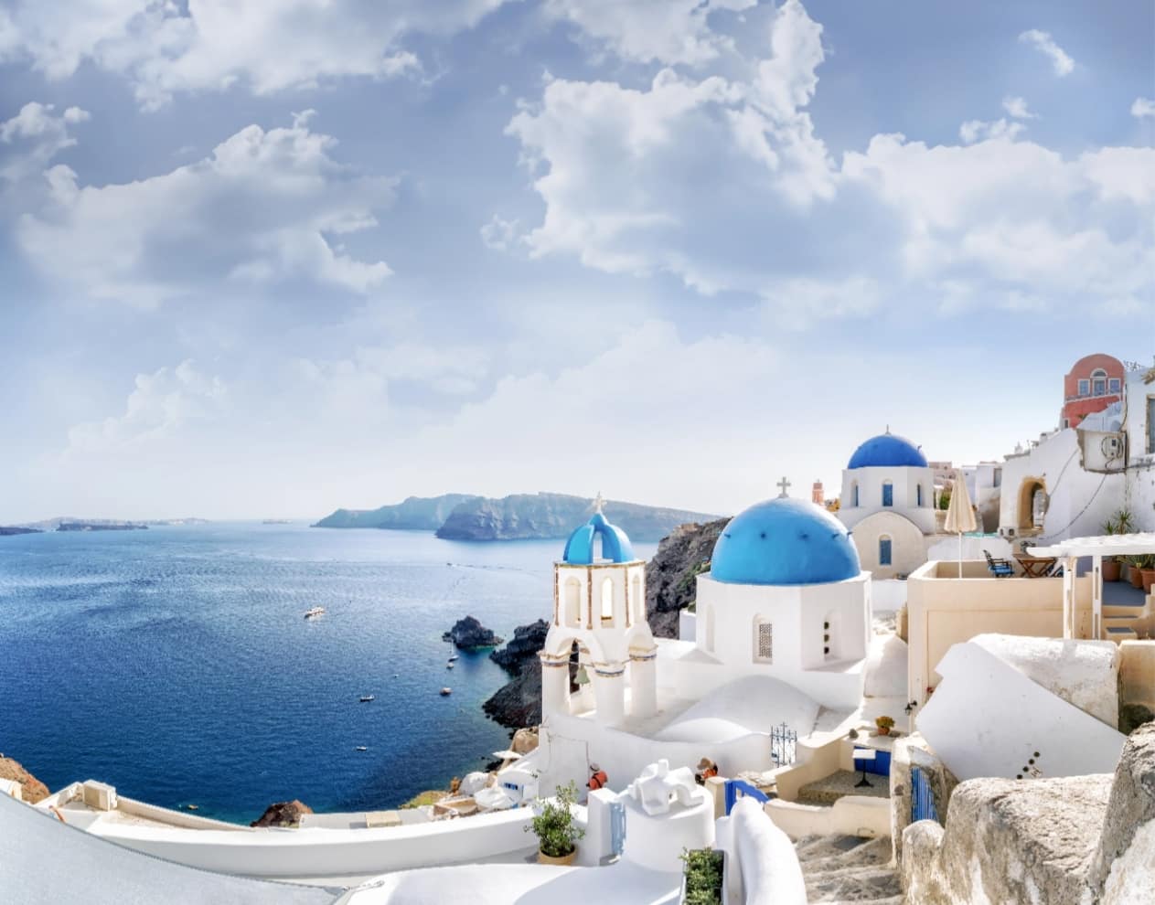 Aerial view of Oia in Santorini Island, Greece