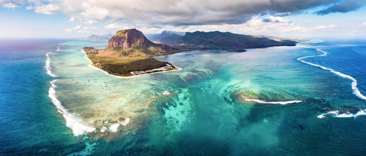 UNESCO World Heritage Site of Le Morne Brabant, a peninsula and mountain located at the southwestern tip of the island nation of Mauritius.