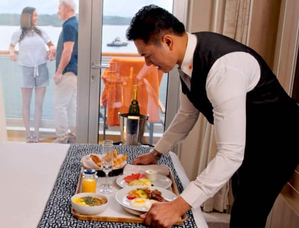 Room service delivering breakfast.